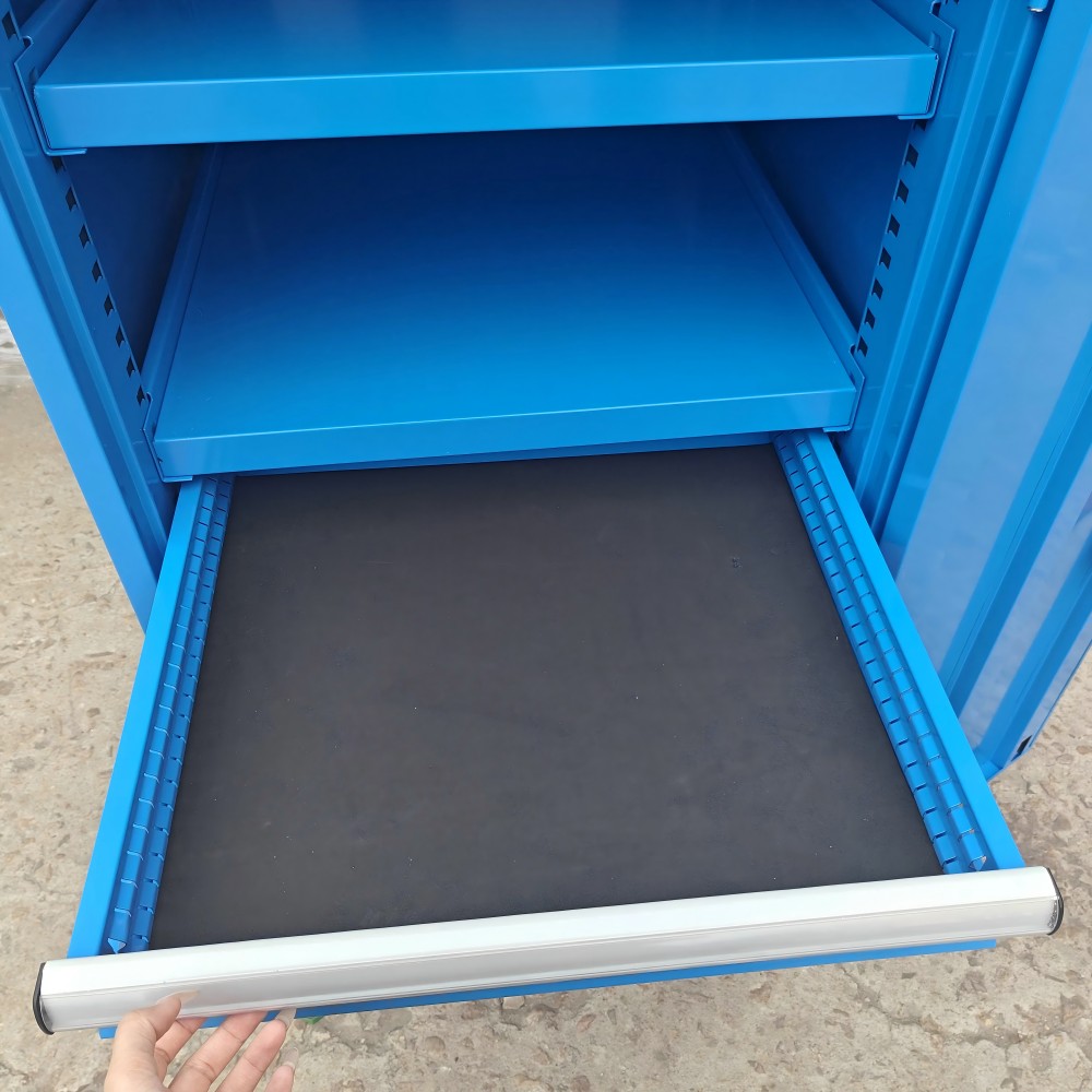 Blue single door tall cabinet